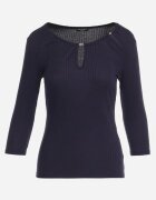las garras Bluză bleumarin din bumbac din tricot reiat cu mâneci 3/4 și decupaj la decolteu Xireal