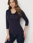 las garras Bluză de bumbac Granat cu dungi cu legătură tip corset la decolteu Jarelis