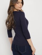 las garras Bluză de bumbac Granat cu dungi cu legătură tip corset la decolteu Jarelis