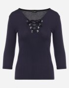 las garras Bluză de bumbac Granat cu dungi cu legătură tip corset la decolteu Jarelis