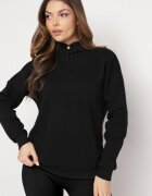 las garras Bluză din bumbac neagră cu guler semi-înalt și tiv elastic Themista