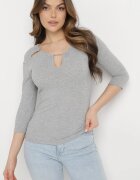 las garras Bluză Gri Din bumbac Din tricot reiat Cu mâneci 3/4 Și decupaj la decolteu Xireal
