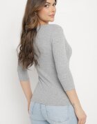 las garras Bluză Gri Din bumbac Din tricot reiat Cu mâneci 3/4 Și decupaj la decolteu Xireal
