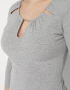 las garras Bluză Gri Din bumbac Din tricot reiat Cu mâneci 3/4 Și decupaj la decolteu Xireal