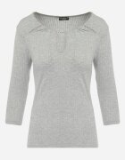 las garras Bluză Gri Din bumbac Din tricot reiat Cu mâneci 3/4 Și decupaj la decolteu Xireal