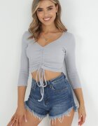 las garras Bluză Gri din Tricot striat cu Mânecă 7/8 Lumina