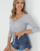 las garras Bluză Gri din Tricot striat cu Mânecă 7/8 Lumina