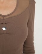 las garras Bluză maro de bumbac din material reiat cu aplicație metalică Esaloren