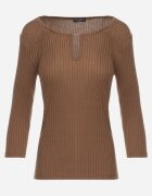 las garras Bluză Maro de bumbac din tricot reiat cu Mâneci 3/4 și Decupaj la Decolteu Xireal