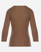 las garras Bluză Maro de bumbac din tricot reiat cu Mâneci 3/4 și Decupaj la Decolteu Xireal
