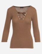 las garras Bluză Maro de bumbac striată cu legătură tip corset la decolteu Jarelis