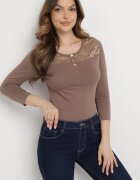 las garras Bluză Maro Din bumbac cu capse decorative și inserție din dantelă Betolia