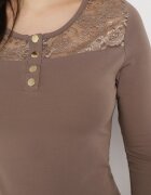 las garras Bluză Maro Din bumbac cu capse decorative și inserție din dantelă Betolia