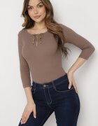 las garras Bluză Maro Din bumbac din tricot reiat cu fermoar la decolteu Hlavaria