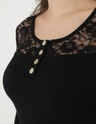 las garras Bluză Neagră de bumbac cu Capse Decorative și Inserție din Dantelă Betolia