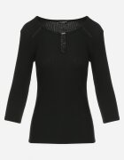 las garras Bluză Neagră de Bumbac din Tricot Reiat cu Mâneci 3/4 și Decupaj la Decolteu Xireal