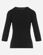 las garras Bluză Neagră de Bumbac din Tricot Reiat cu Mâneci 3/4 și Decupaj la Decolteu Xireal