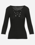 las garras Bluză Neagră de Bumbac în dungi cu șiret tip corset la decolteu Jarelis