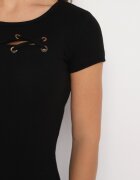 las garras Bluză Neagră Din Bumbac Cu Ornament Împletit La Decolteu Elretia