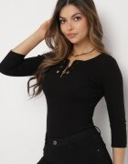las garras Bluză Neagră din Bumbac din Tricot Reiat cu Fermoar la Decolteu Hlavaria