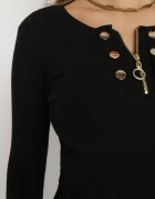 las garras Bluză Neagră din Bumbac din Tricot Reiat cu Fermoar la Decolteu Hlavaria