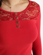 las garras Bluză Roșie de bumbac cu capse decorative și inserție cu dantelă Betolia