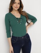 las garras Bluză Verde de Bumbac cu Dungi cu Decolteu cu Șiret Tip Corset Jarelis