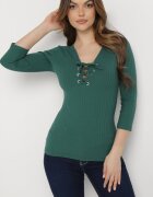 las garras Bluză Verde de Bumbac cu Dungi cu Decolteu cu Șiret Tip Corset Jarelis