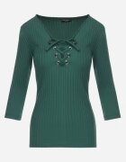 las garras Bluză Verde de Bumbac cu Dungi cu Decolteu cu Șiret Tip Corset Jarelis