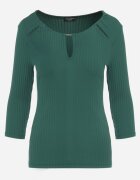 las garras Bluză Verde din bumbac din tricot reiat cu mâneci 3/4 și decupaj la decolteu Xireal