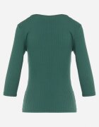 las garras Bluză Verde din bumbac din tricot reiat cu mâneci 3/4 și decupaj la decolteu Xireal