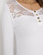 las garras Bluzka Albă Din bumbac cu Capse Decorative și Inserție din dantelă Betolia