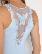 las garras Rochie Albastră Cambrată din Bumbac cu Bretele cu Decupaj din Plasă la Spate Vikisitta
