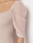 las garras Rochie Bej Bumbac Mulată Mini cu Mâneci Transparente 3/4 Ferdiana
