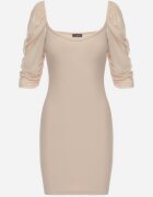 las garras Rochie Bej Bumbac Mulată Mini cu Mâneci Transparente 3/4 Ferdiana
