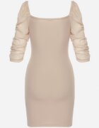 las garras Rochie Bej Bumbac Mulată Mini cu Mâneci Transparente 3/4 Ferdiana