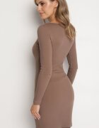 las garras Rochie Maro Rebrată Mulate din Bumbac cu Inserție Decorativă la Decolteu Delamith