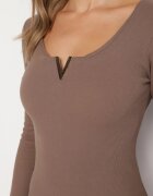 las garras Rochie Maro Rebrată Mulate din Bumbac cu Inserție Decorativă la Decolteu Delamith