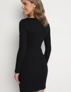 las garras Rochie Neagră Reiată Mulată din Bumbac cu Inserție Decorativă la Decolteu Delamith