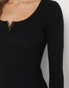 las garras Rochie Neagră Reiată Mulată din Bumbac cu Inserție Decorativă la Decolteu Delamith