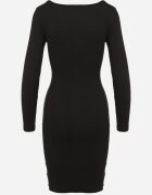 las garras Rochie Neagră Reiată Mulată din Bumbac cu Inserție Decorativă la Decolteu Delamith