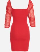 las garras Rochie Roșie Mulată Mini din Bumbac cu Mâneci Transparente 3/4 Ferdiana