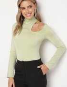 lefon Bluză verde deschisă cu guler semi-înalt și decupaj la decolteu Liliella