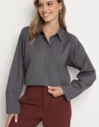lefon Cămașă gri închis din bumbac cu croi oversized Loborae