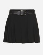 lefon Fustă-Pantaloni scurți neagră Plisată cu Viscoză și Curea din Piele Ecologică Lobilae