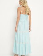 lf women Rochie albastru deschis cu bretele cu elastic în talie încheiată cu nasturi cu volan și broderie Tiamavita