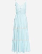 lf women Rochie albastru deschis cu bretele cu elastic în talie încheiată cu nasturi cu volan și broderie Tiamavita