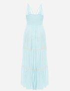 lf women Rochie albastru deschis cu bretele cu elastic în talie încheiată cu nasturi cu volan și broderie Tiamavita