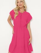 lf women Rochie Fucsia cu elastic în talie decorată cu volan și legată cu cordon textil Tiamalou
