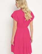 lf women Rochie Fucsia cu elastic în talie decorată cu volan și legată cu cordon textil Tiamalou